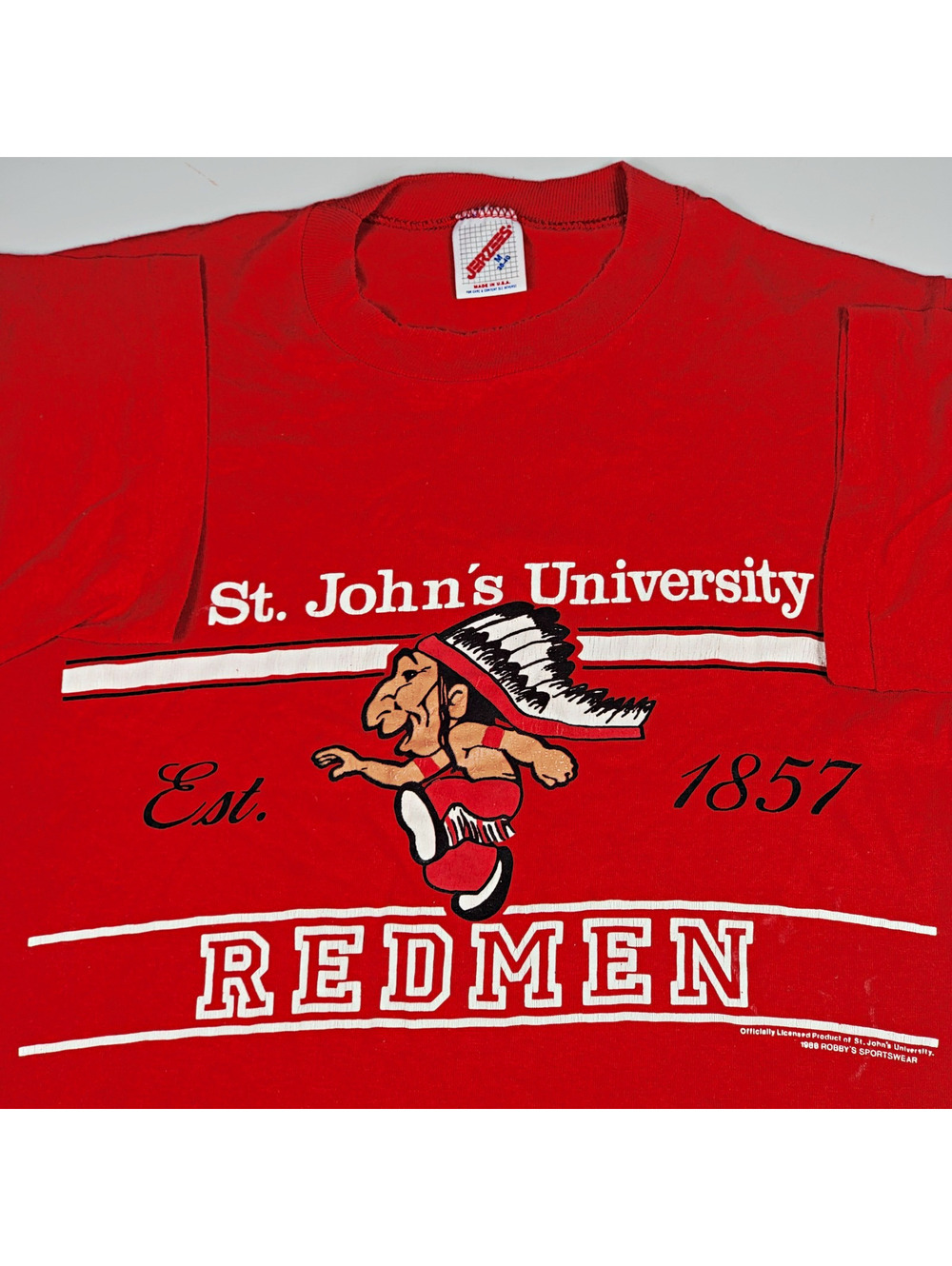 Vintage 80s St. John's University Redmen Red Graphic Tee M